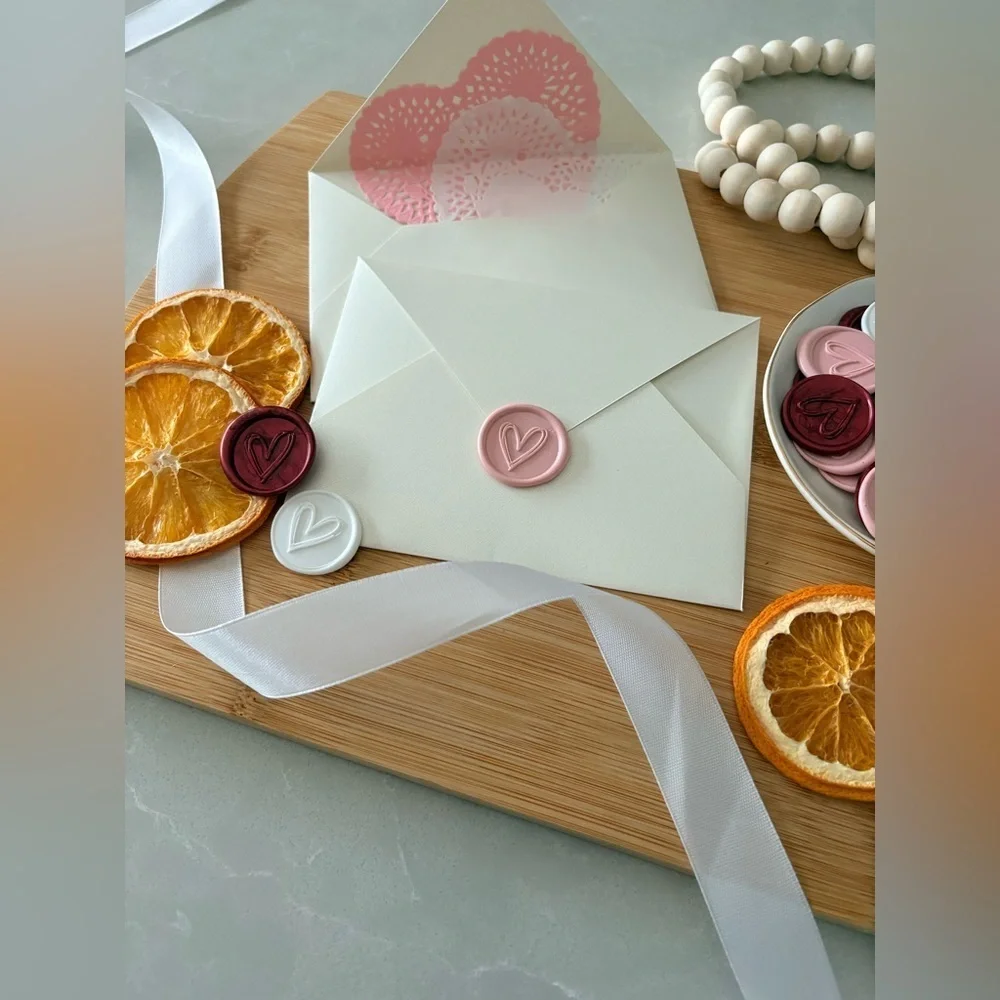Handmade Heart Wax Seals Wedding Invite Peel & Stick Minimalist Boho | 25 Pack